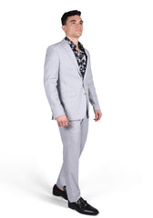 Notch Lapel Suit Jacket Light Gray Micro Dot