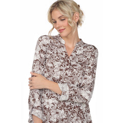 Women's Pleated Long Sleeve Floral Print Blouse