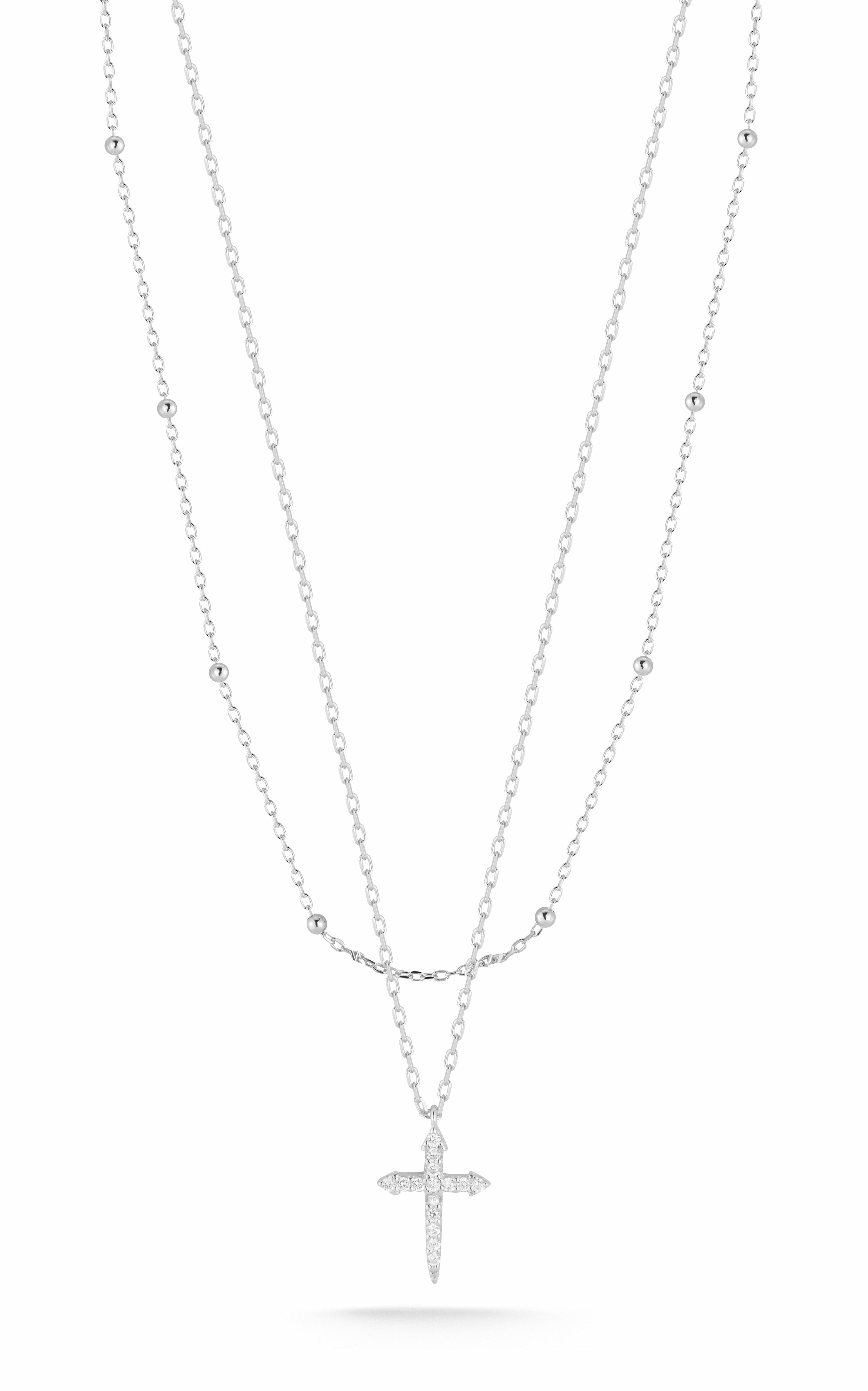  Relativity Layered Cross Necklace - Silver - Bonton