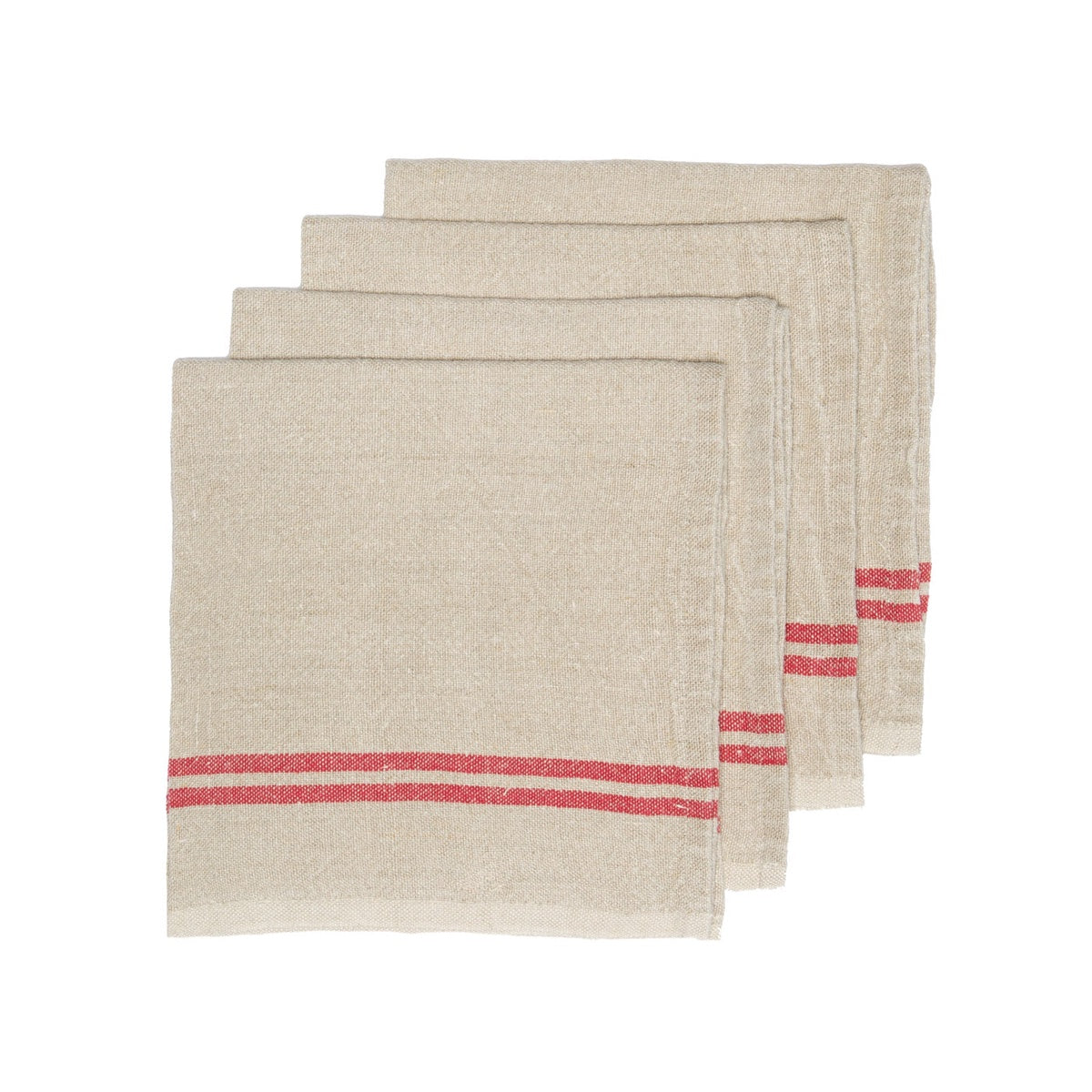  Caravan Vintage Linen Napkins, Set of 4 - Ivory & Grey - Bonton