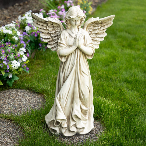 29.5" Angel Standing in Prayer Outdoor Garden Statue