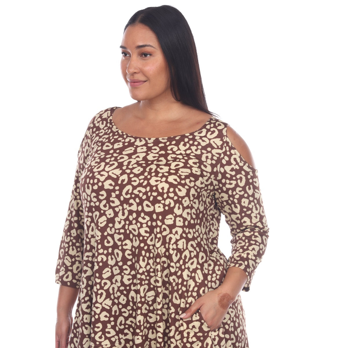  White Mark Plus Size Leopard Cold Shoulder Tunic - 1X - Bonton