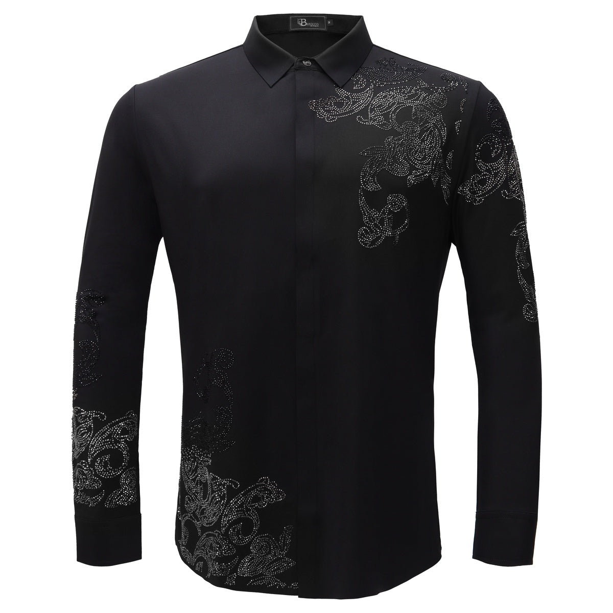  Barocco Floral Crystal Shirt BLACK/GUN SILVER - BLACK/GUN SILVER - Bonton