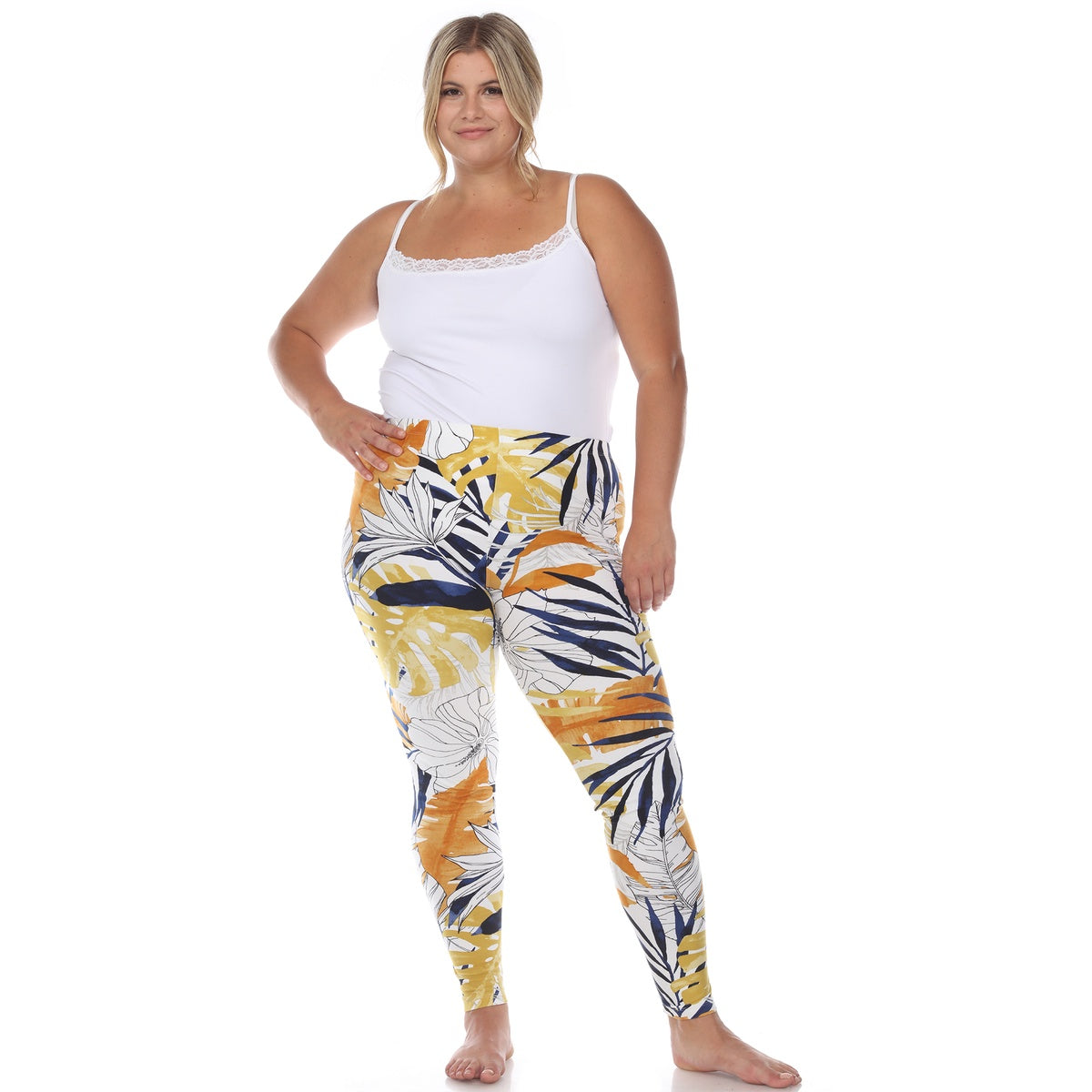  White Mark Plus Size Super Soft Tropical Printed Leggings - one size - Bonton