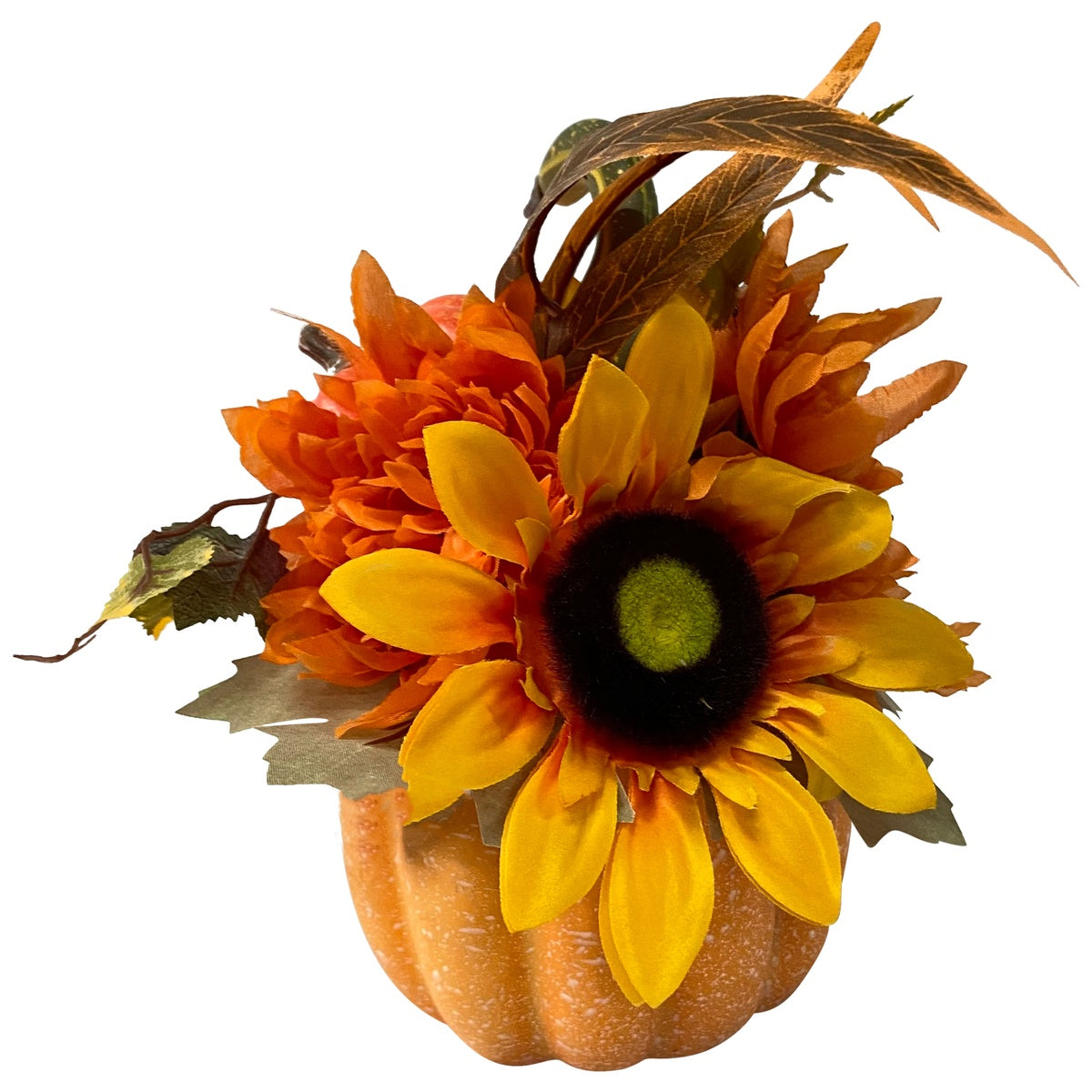  Northlight Sunflower and Mum Filled Pumpkin Thanksgiving Decoration - 14.75