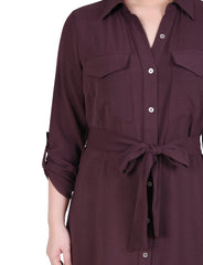 Long Roll Tab Sleeve Shirtdress