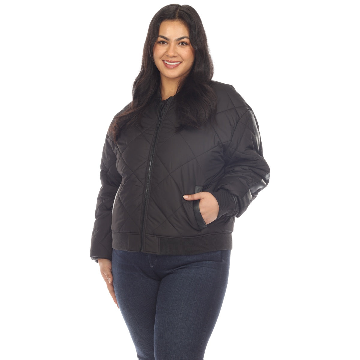  White Mark Plus Size Lightweight Diamond Quilted Puffer Bomber Jacket - 1X - Bonton