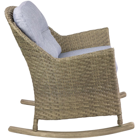 34" Gray Resin Wicker Deep Seated Rocker Chair With Gray Cushions