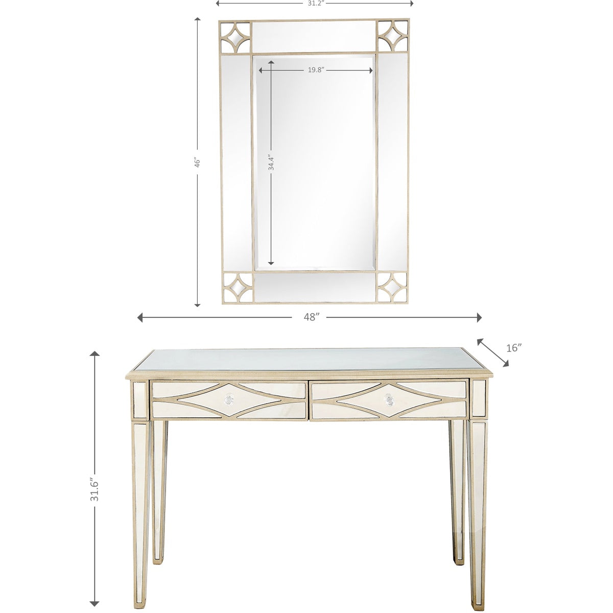  Huxley Wall Mirror and Console - Mirror - Bonton