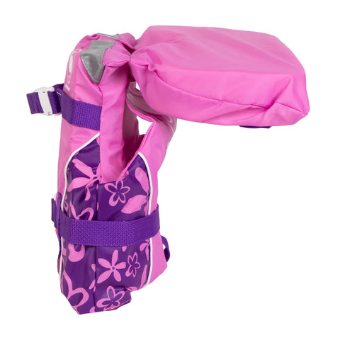20" Pink and Purple Floral Girl Infant Life Jacket Vest With Handle - Up to 30lbs