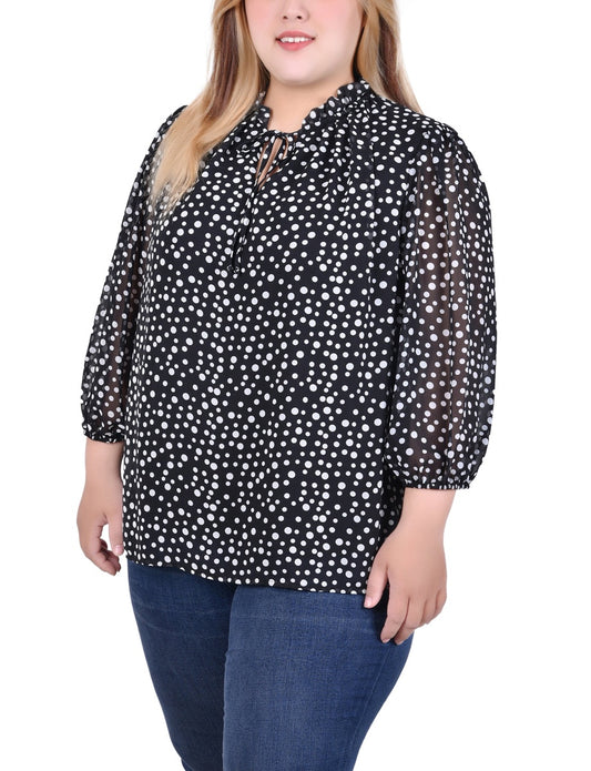 Plus Size 3/4 Sleeve Chiffon Blouse