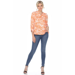 Women's Pleated Long Sleeve Floral Print Blouse