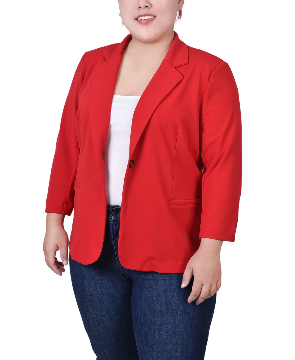  NY Collection Plus Size 3/4 Sleeve Scuba Crepe Jacket - Black - Bonton