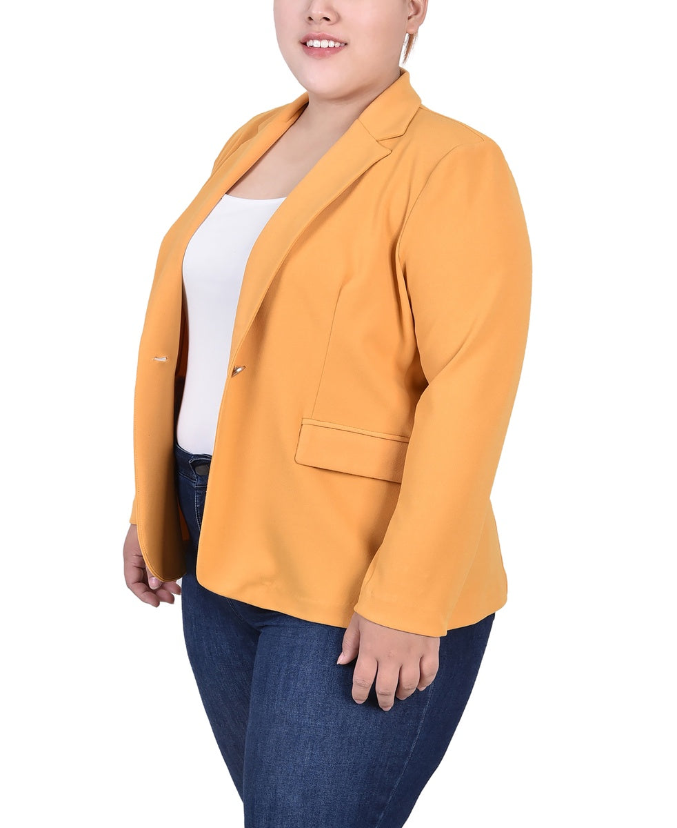  NY Collection Plus Size Long Sleeve Scuba Crepe Jacket - Black - Bonton