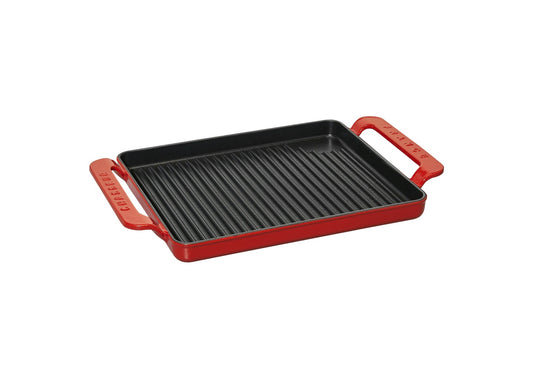 French Rectangular Enameled Cast Iron Grill, 10-Inch, Red