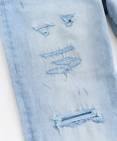 Men's Skinny Repaired Denim Pants - Light Blue