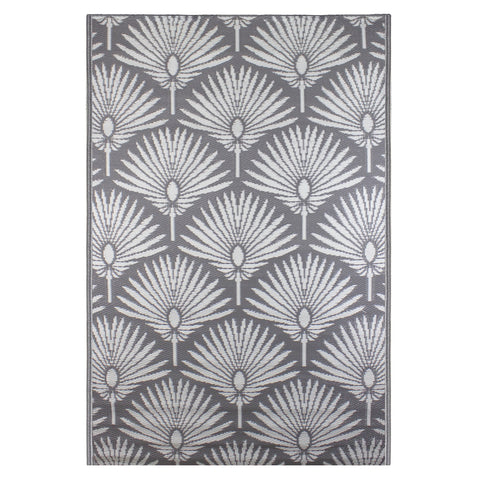 4' X 6' Gray and White Fan Leaf Rectangular Outdoor Area Rug