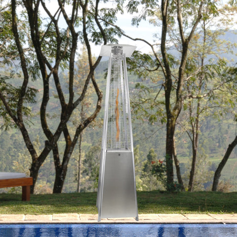 Pyramid Glass Tube Outdoor Gas Patio Heater  44 000 BTU Stainless Steel Finish