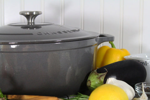 French Enameled Cast Iron Round Dutch Oven, 6.25-Quart, Caviar Grey