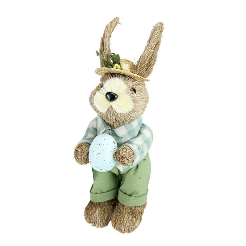 Spring Sisal Standing Easter Bunny Rabbit Figure With Robin's Egg - 10"