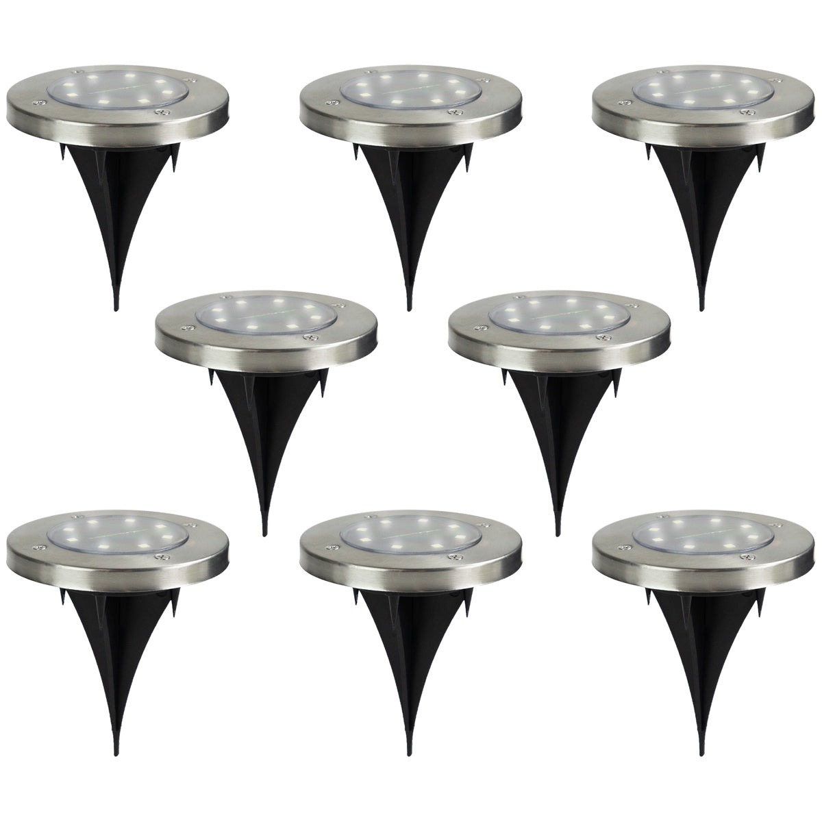  Northlight Set of 8 Stainless Steel Round Solar Powered LED Pathway Markers  5