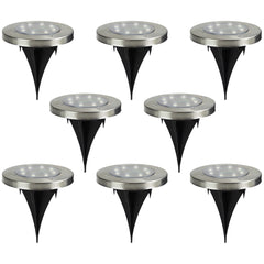 Set of 8 Stainless Steel Round Solar Powered LED Pathway Markers  5"