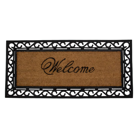 Black and Natural Coir Rectangular "Welcome" Doormat 22" X 48"