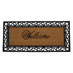 Black and Natural Coir Rectangular "Welcome" Doormat 22" X 48"