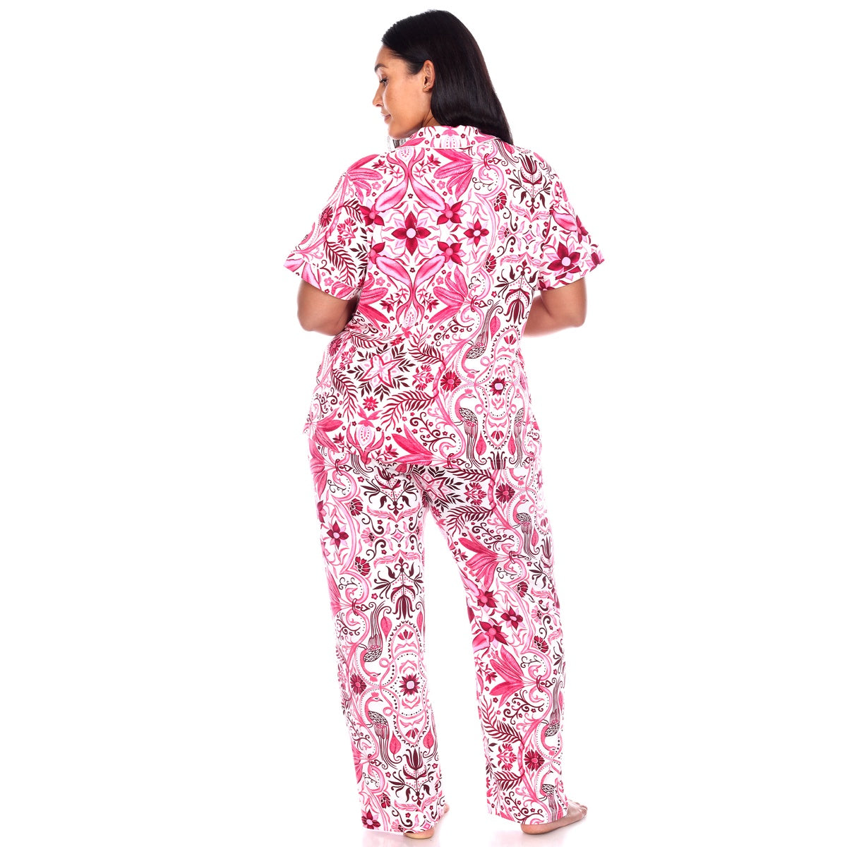  White Mark Plus Size Short Sleeve & Pants Tropical Pajama Set - 3X - Bonton