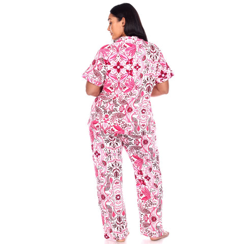 Plus Size Short Sleeve & Pants Tropical Pajama Set