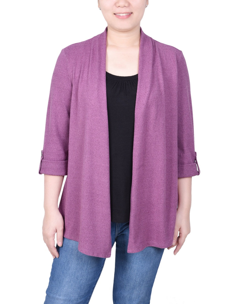  NY Collection Petite 3/4 Sleeve Two in One Top - Charcoal Grey - Bonton
