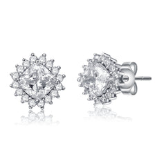 Ga 14k Gold Plated Clear Round and Radiant Cubic Zirconia Square Stud Earrings