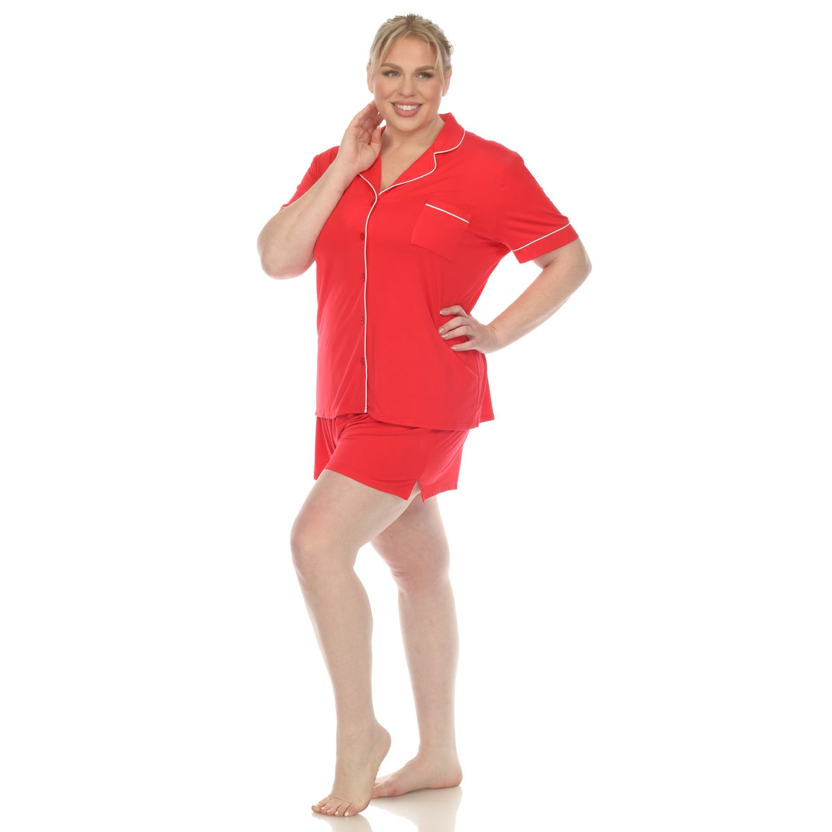  White Mark Plus Size Short Sleeve Bamboo Pajama Set - 1X - Bonton