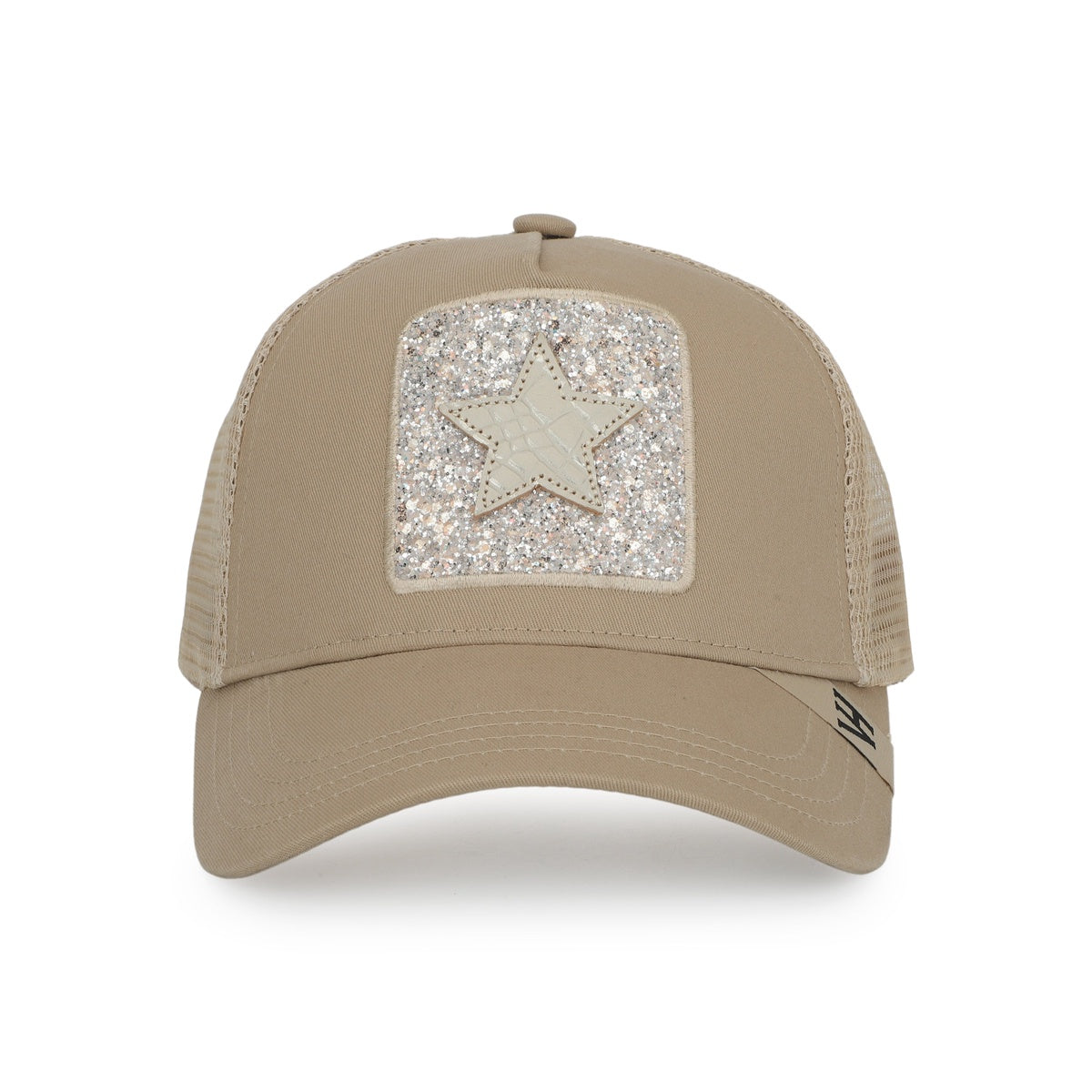  Vintage Havana Vintage Havana Trucker Hat for Women – Khaki Mesh & Canvas Adjustable Cap With Glitter Patch & Crocodile Star - Default Title - Bonton