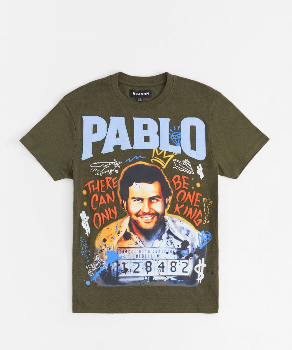  Reason Clothing Pablo Graffiti Applique Short Sleeve Tee - Green - GREEN - Bonton