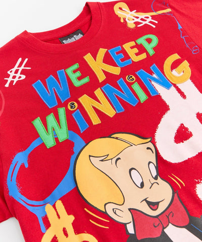 Richie Rich We Keep Winning Applique Short Sleeve Tee - Red