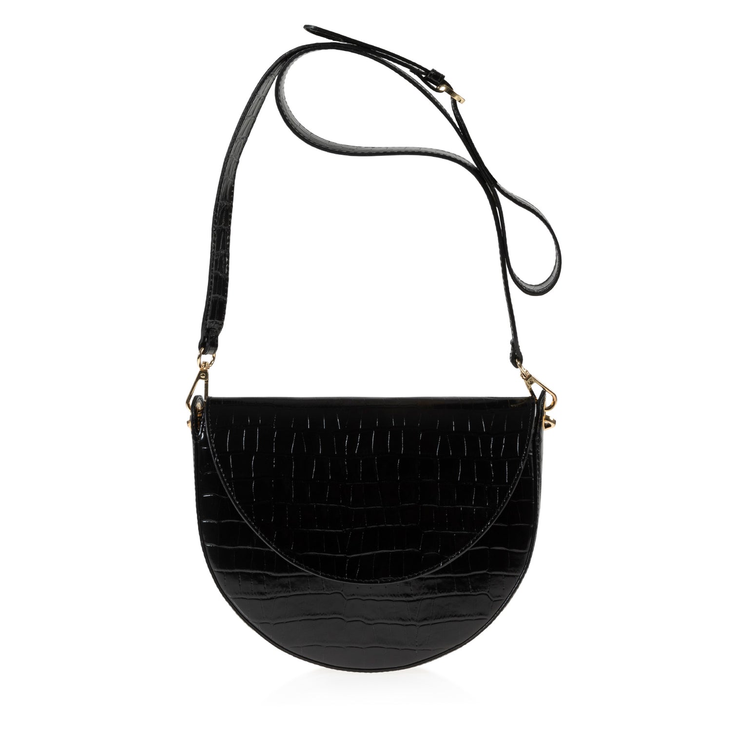  Joanna Maxham Forget Me Not Half-Moon Saddle Bag - Black Croc-Embossed - Bonton