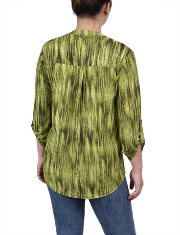 3/4 Roll Tab Sleeve Y Neck Top