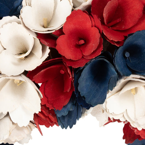 Floral Wood Shavings Patriotic Wreath - 14"