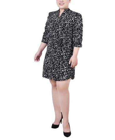 Plus Size 3/4 Rouched Sleeve Dress With Belt
