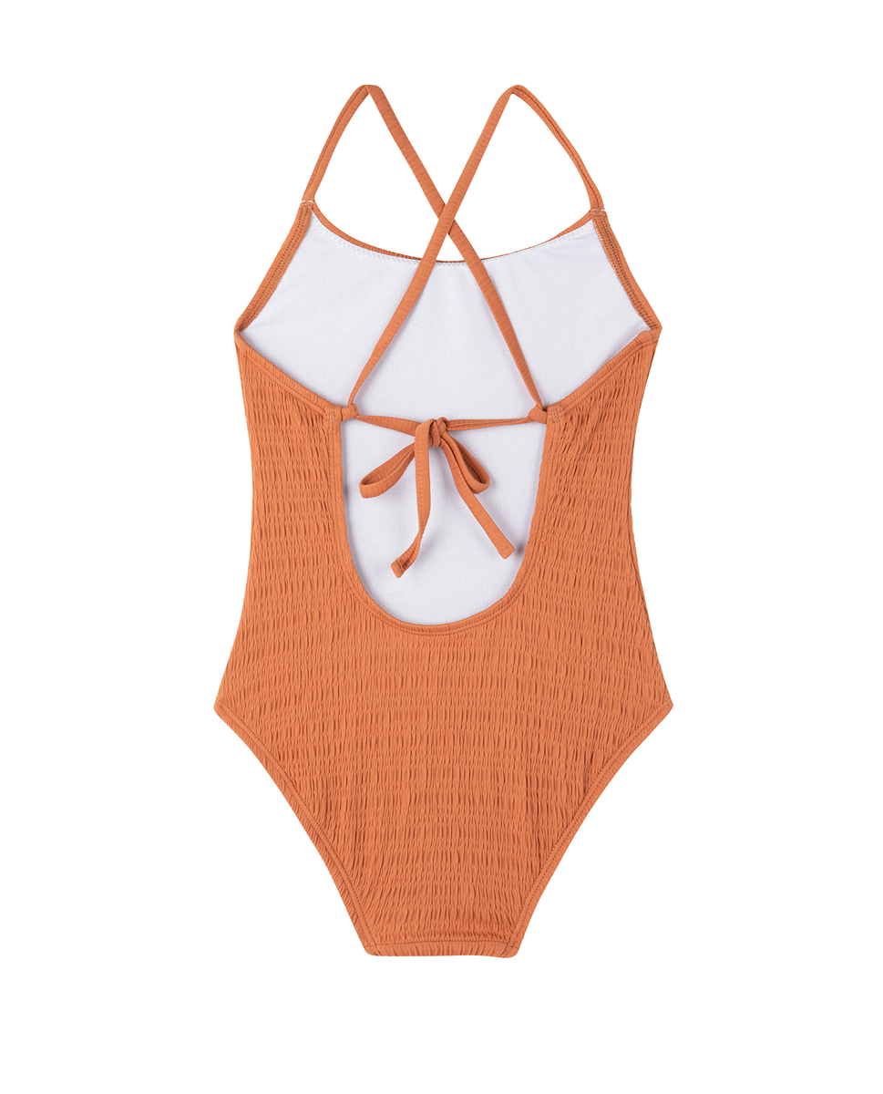  Gottex Kids Beach Day Textured Criss Cross Tie Back One Piece - Terracota - Bonton