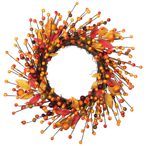 Berries and Apples Foliage Twig Artificial Thanksgiving Wreath - 18-Inch  Unlit