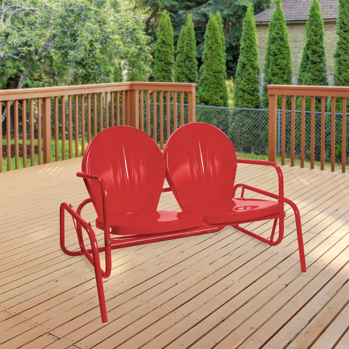  Northlight 2-Person Outdoor Retro Metal Tulip Double Glider Patio Chair  Red - Red - Bonton