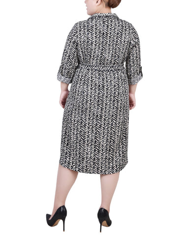 Plus Size Long Sleeve Roll Tab Shirtdress