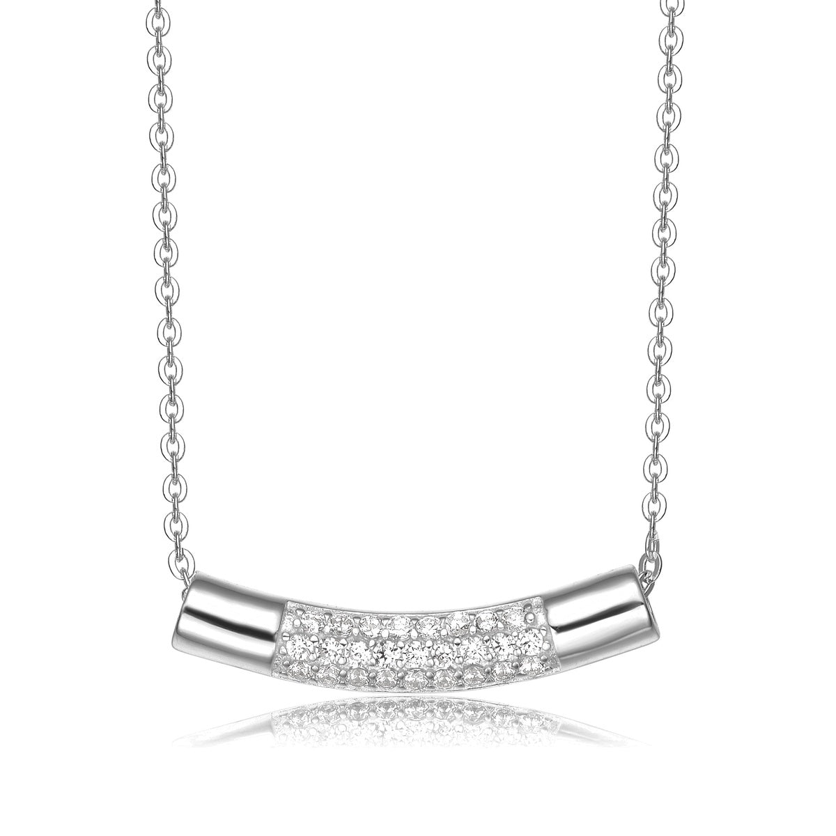  Genevive Gorgeous Sterling Silver Gold Plated Cubic Zirconia Curve Line Necklace - Gold - Bonton