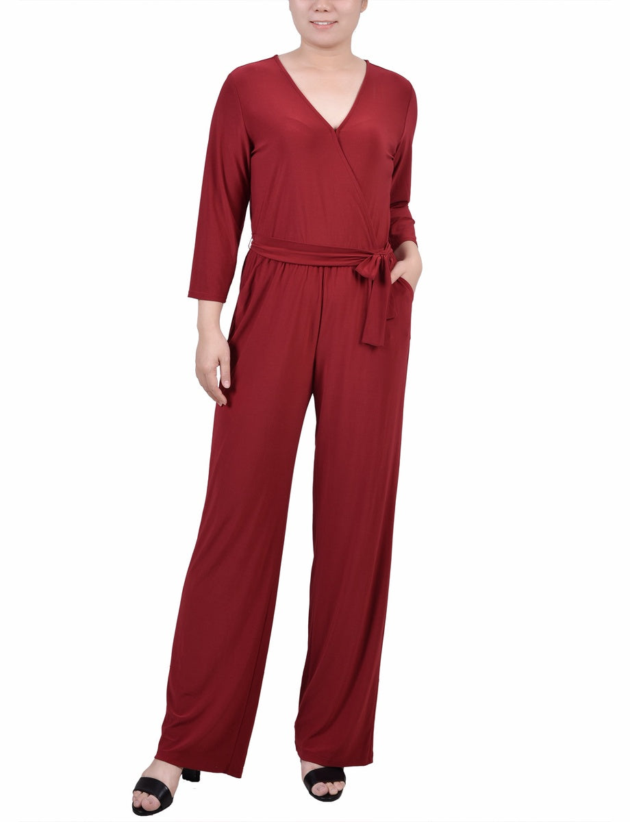  NY Collection Petite Sleeveless Belted Jumpsuit - Night Icemoon - Bonton