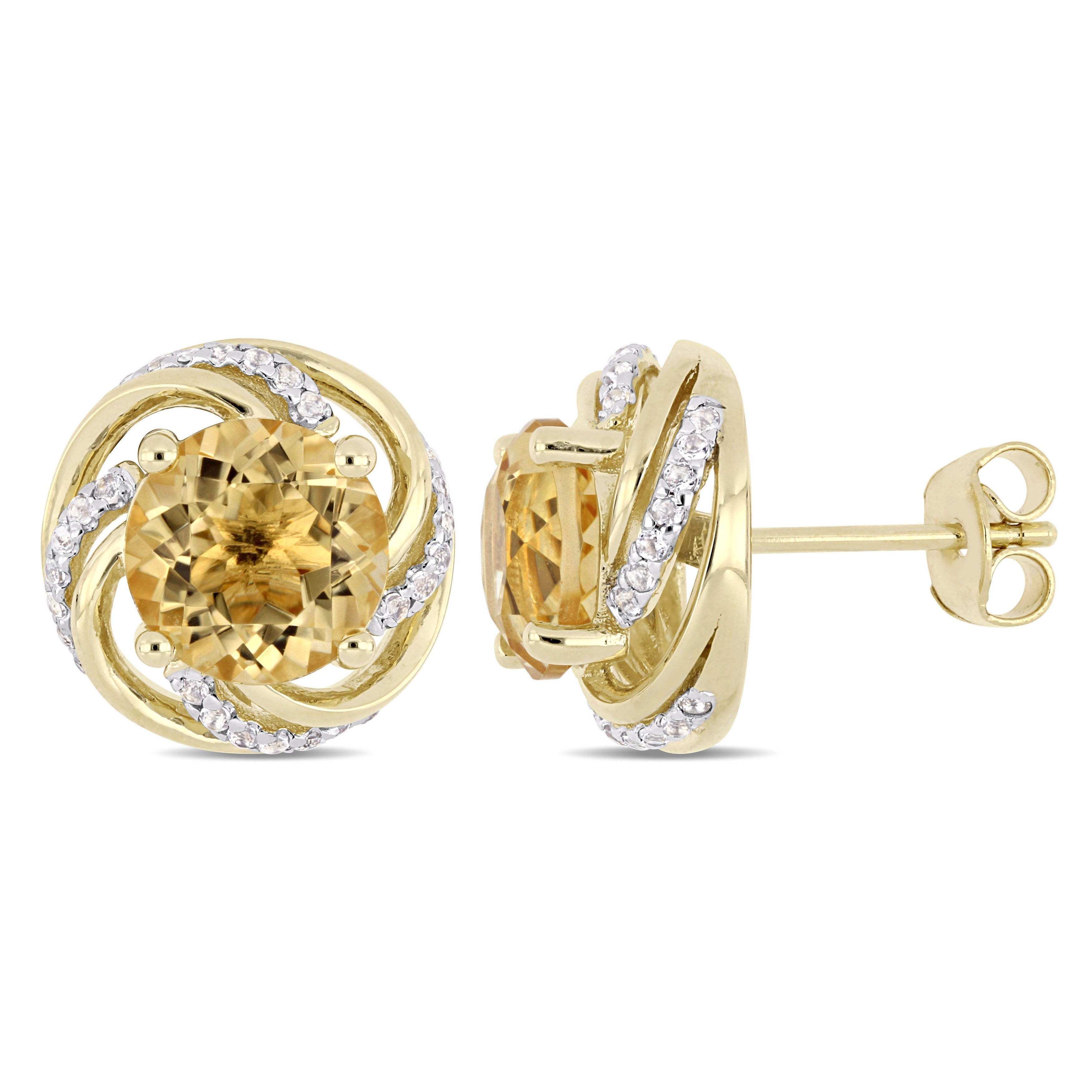  Studio Works Citrine and White Topaz Swirl Stud Earrings - Yellow - Bonton