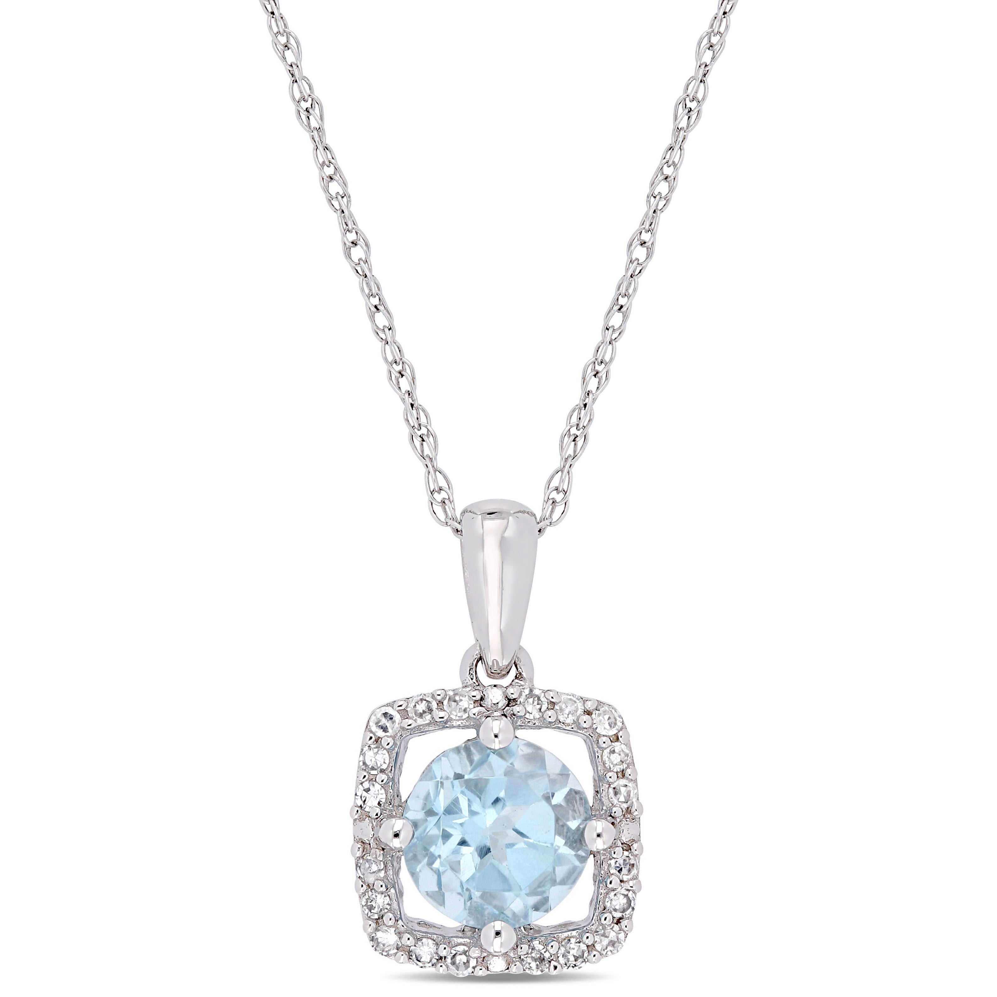  Studio Works Sky Blue Topaz and Diamond Halo Pendant - Blue - Bonton