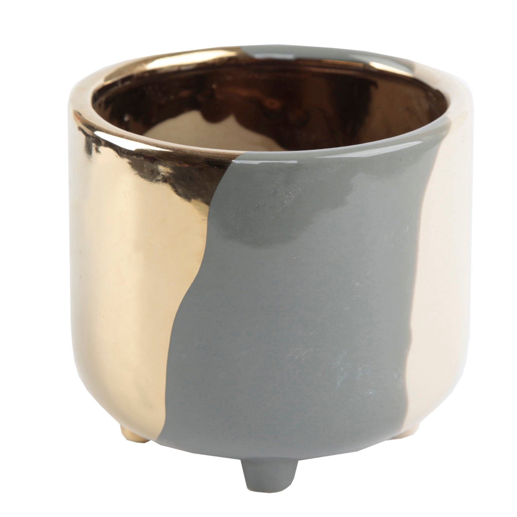  Flora Bunda Grey, Cream and Gold Ceramic Planter - Grey - Bonton