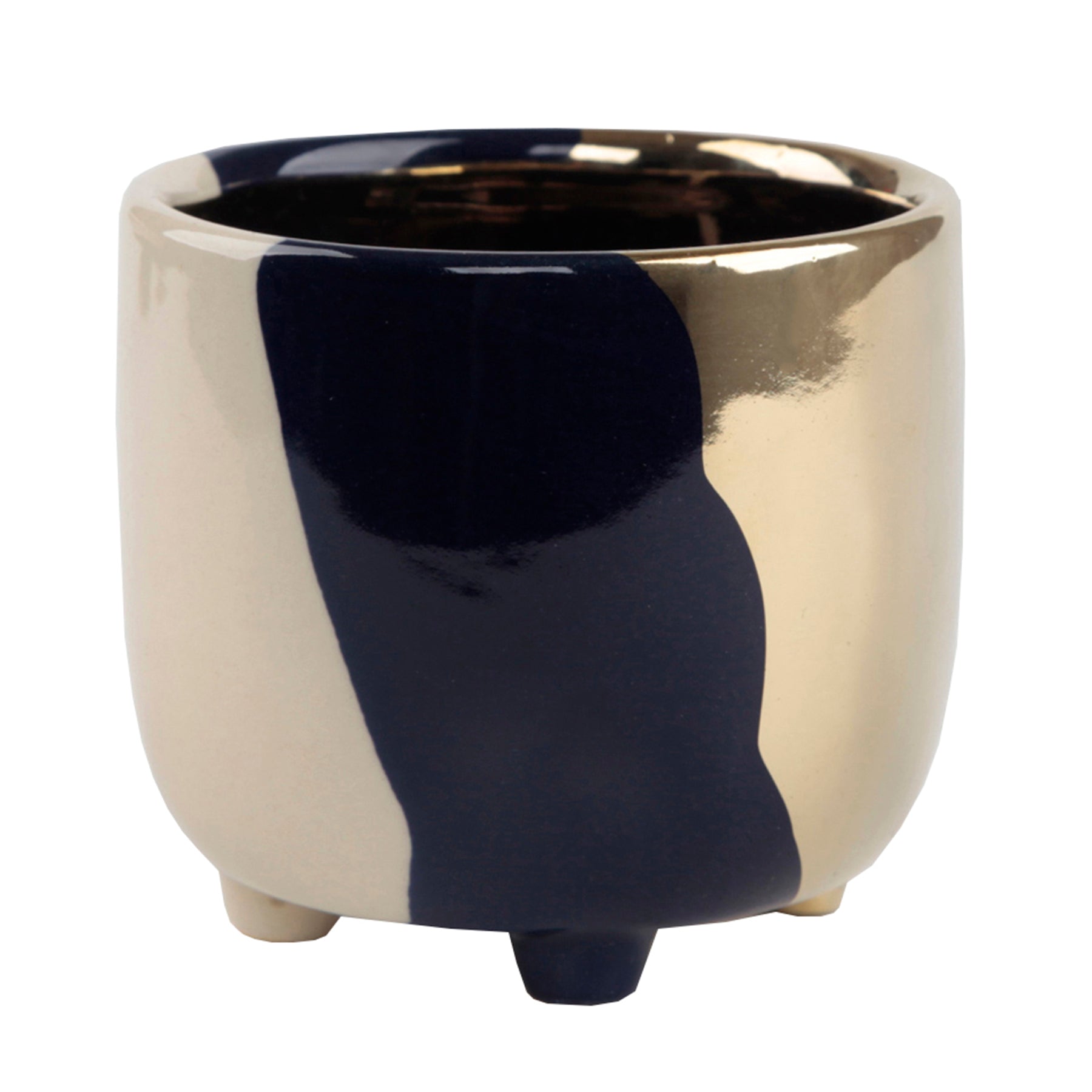  Flora Bunda Navy, Gold and Cream Footed Ceramic Planter - Navy - Bonton